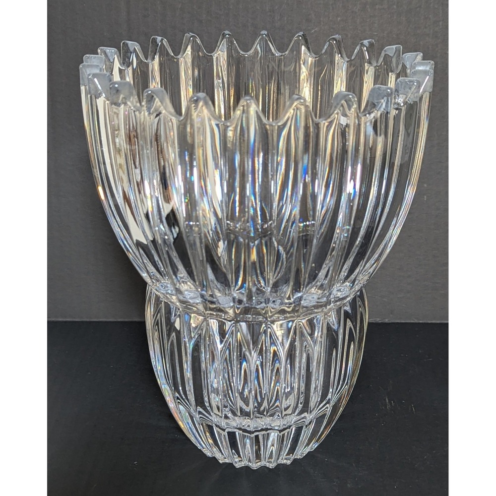 Vintage 80s 90s Mikasa Ice Palace Lead Crystal Vase 9" Ribbed w/Scalloped Edges